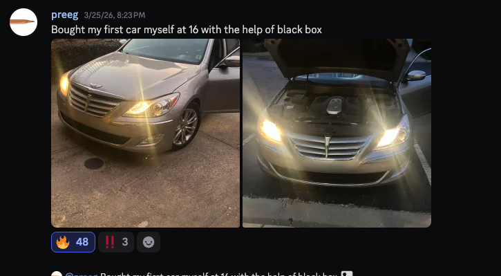 Click to enlarge Silver Genesis sedan, three-quarter and front with hood open (member-submitted)