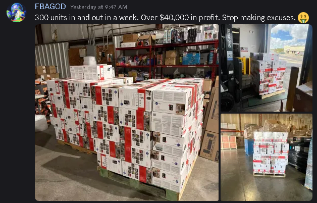 Click to enlarge Warehouse pallets of inventory, forklift at loading dock (member-submitted)